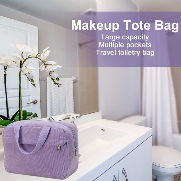 Makeup Bag For Women Girls Cute Corduroy Travel Cosmetic Tote Large Make Up🦈 - Picture 5 of 7
